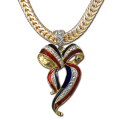 Gold-plate, enamel with Swarovski crystal ribbon pendant in the shape of a bow. (Chain sold separately).