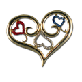 This patriotic heart pin includes a unique scroll design with Red, White and Blue crystals.(Approx.  2"w x 1.25"h)