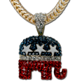 Just in time for election season! Red, White and Blue Crystals with White Enamel Stars adorn this beautiful elephant necklace in the Republican logo colors.
